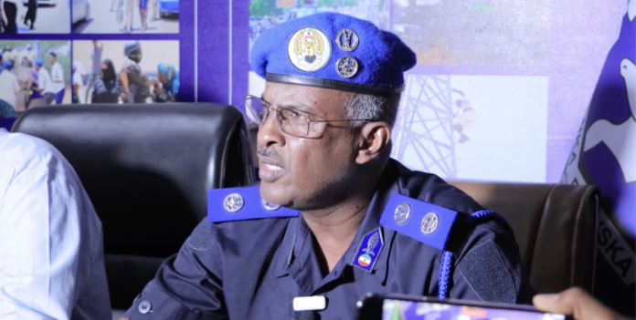 Somaliland police chief, Mohamed Adan Saqadhi speaks during a press breifing in Hargeisa on Friday 11 august 2023. | Photo/Kaab TV.